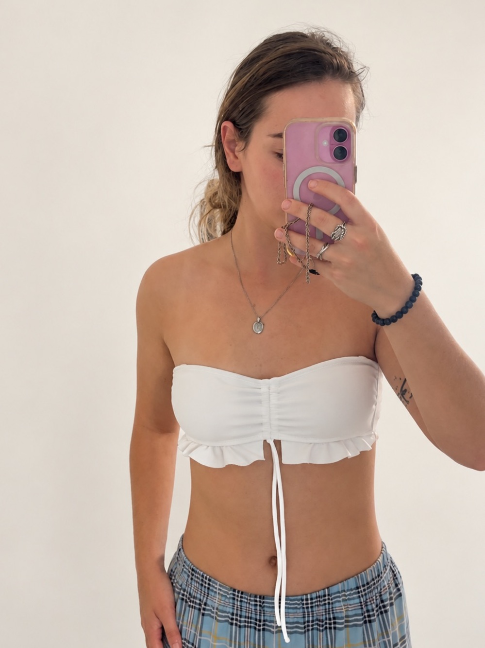 Xhilaration White Strapless Ruched Ruffle Crop Top M - Picture 2 of 2